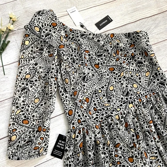 EXPRESS Rachel Zoe Printed One Shoulder Ruffle Mini Dress - Picture 4 of 16